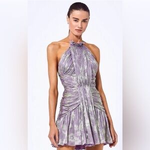 ALEXIS Leina Halter Dress Size S in lilac purple and green poly blend NWT